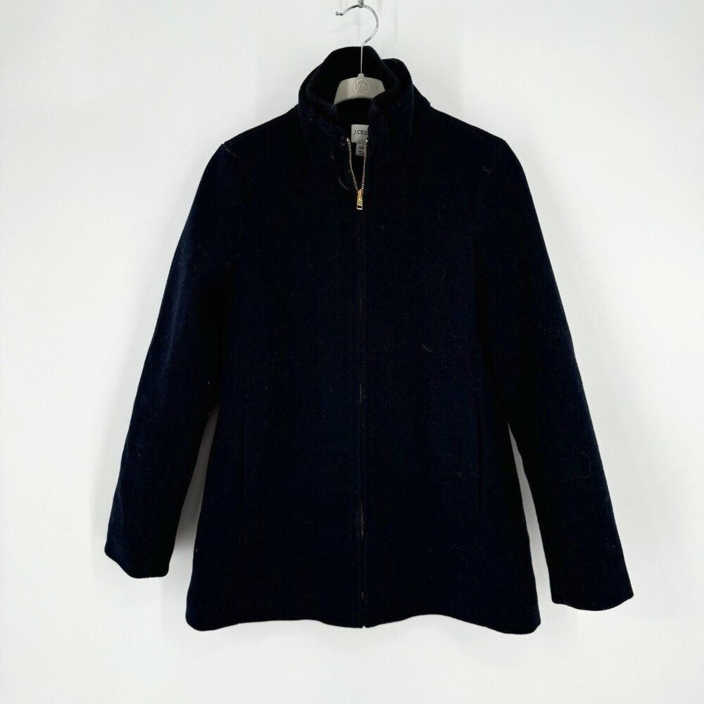 J.Crew Coat Women’s 0p blue wool mid length city dress workwear winter fall